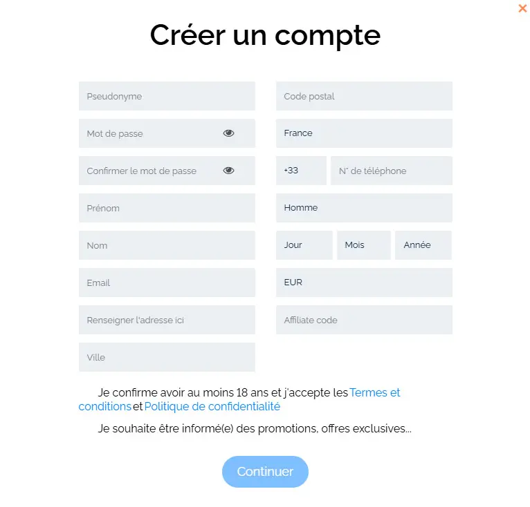 Processus d'inscription MOI CASINO